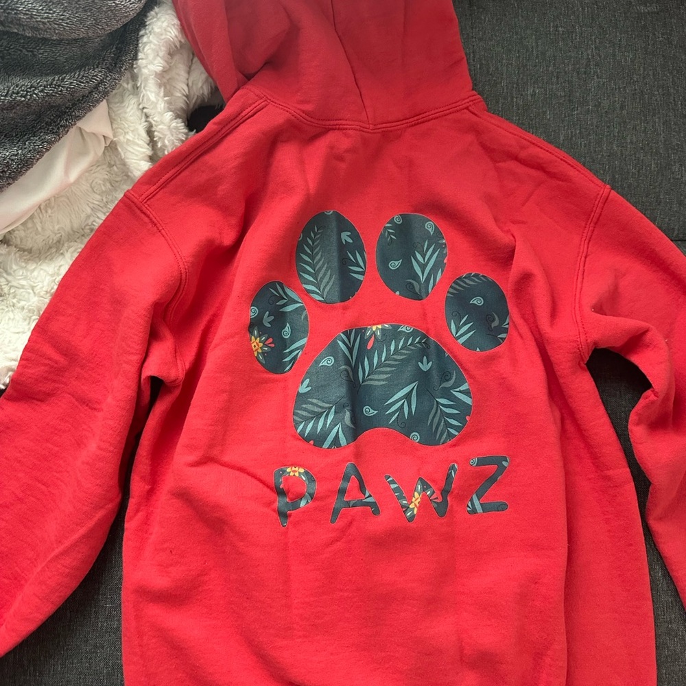 Gildan Red Kids Hoodie with Leaf Paw Print